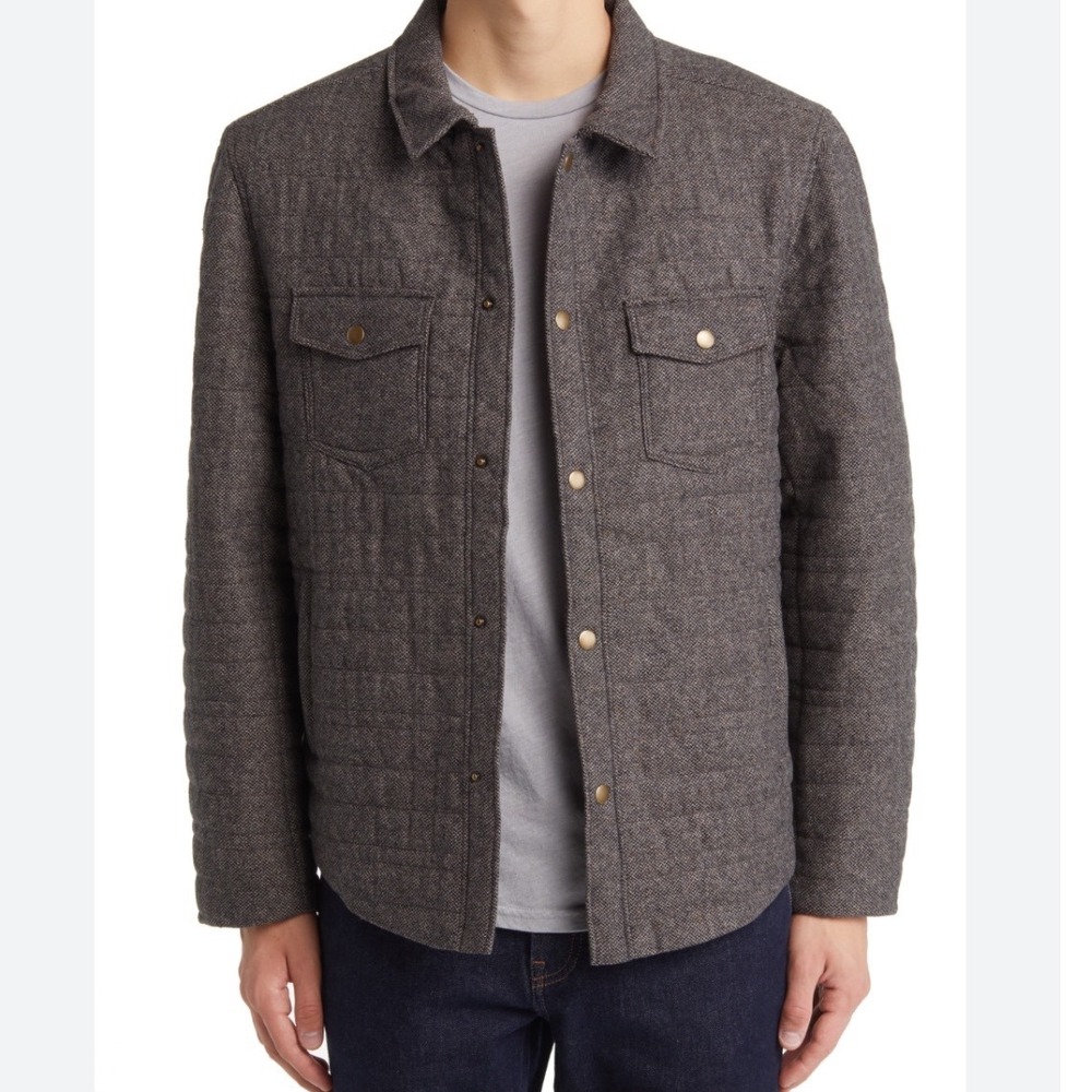 Billy Reid Theo Shirt Jacket in Charcoal Heather Quilted Coat Wool Large
